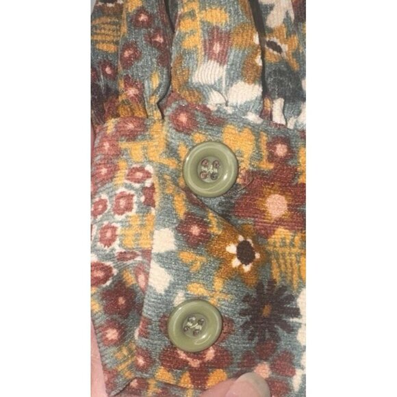 Cider Womens Corduroy Flower Power Retro Button Up Puff Long Sleeve Mini Dress S - Picture 4 of 8